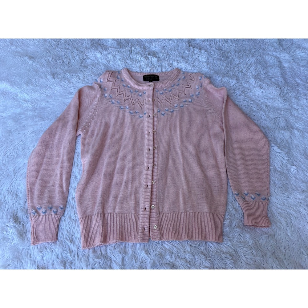 Vintage 70s 80s Helen Harper Pink Floral Cardigan Sweater Cottagecore Korea 42